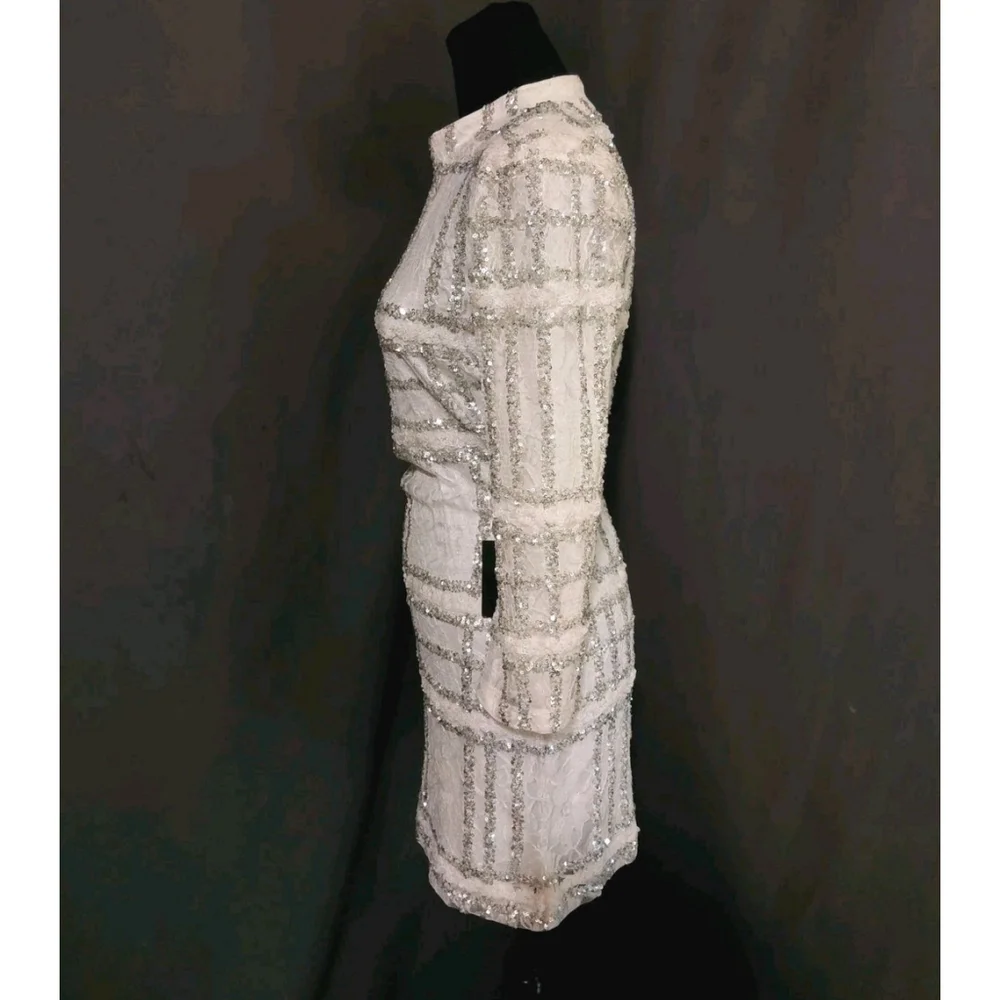 Lulus White Longsleeve Sequin Lace Mini Dress Size Small NWT